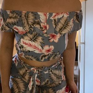 Two piece off the shoulder pant romper